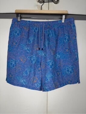 Peter Millar Swim Trunks Mens Large Blue seashells fish Print Mesh Lined Beach